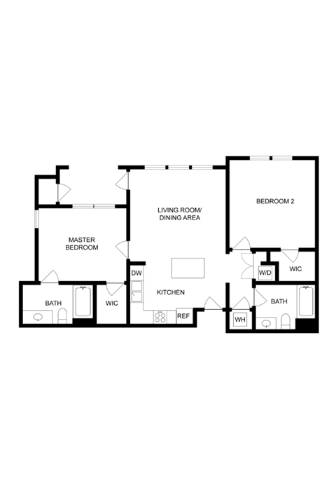 Floor plan for 2 beds, 2 baths, 1061 sqft
